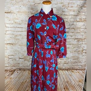 Vtg 1980’s Breli Originals Office Dress. High neck, pleated skirt, Sz 12